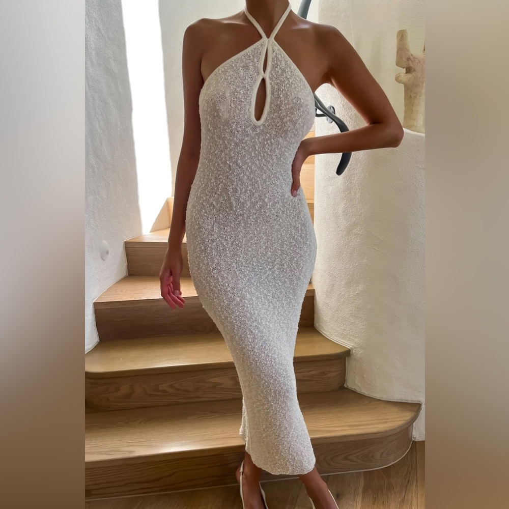 Meshki KAHALI Boucle Halter Midi Dress